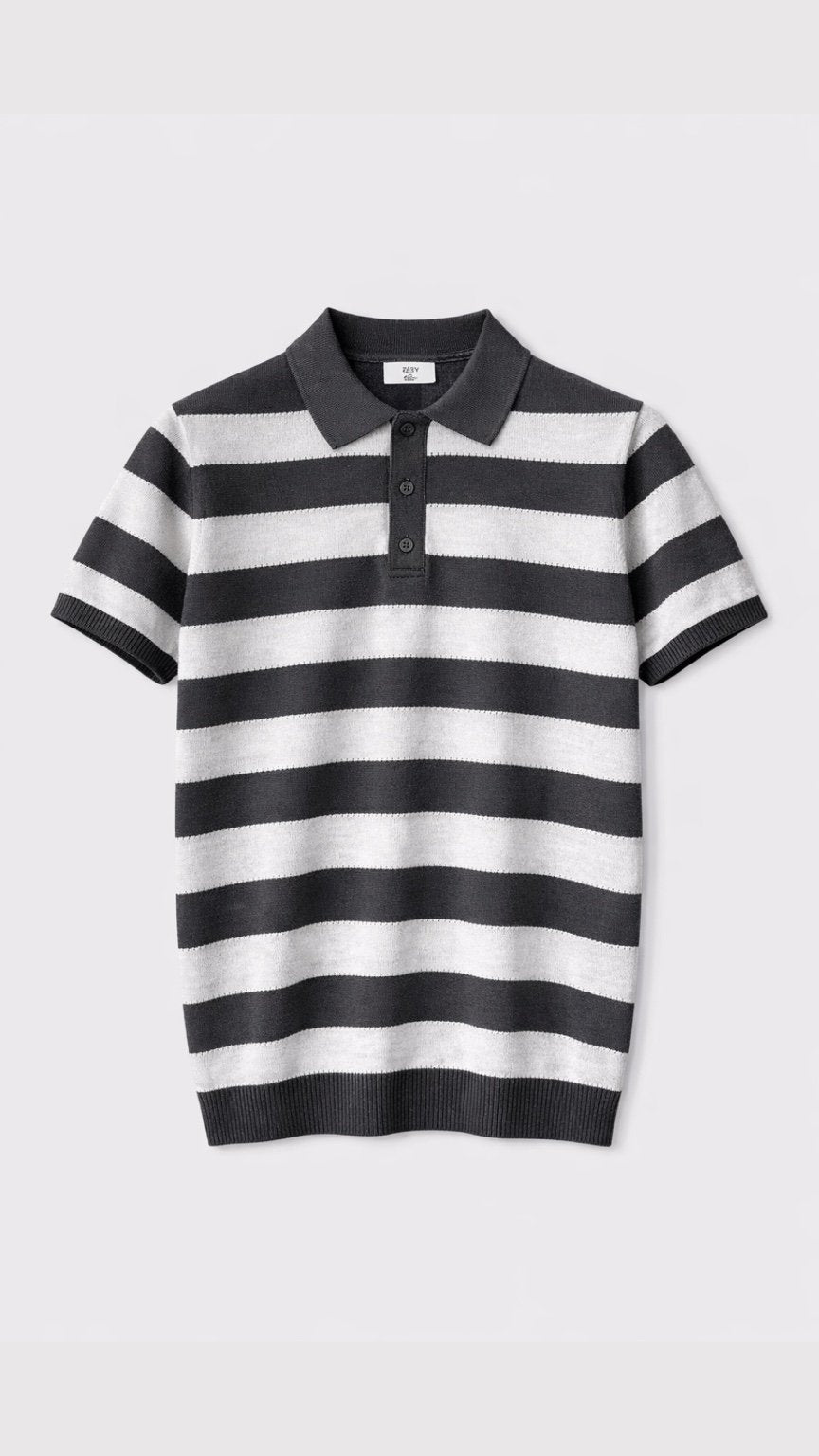 Premium Saddle Stripe Polo Grey