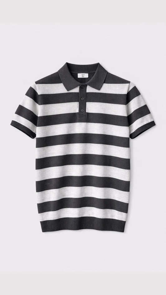 Premium Saddle Stripe Polo Grey
