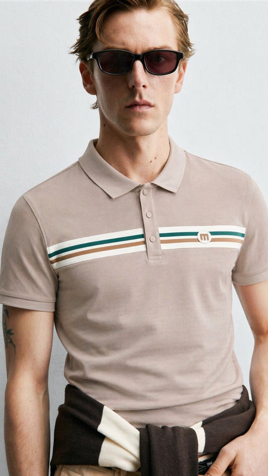 Monaco Stripe Polo Desert Sand