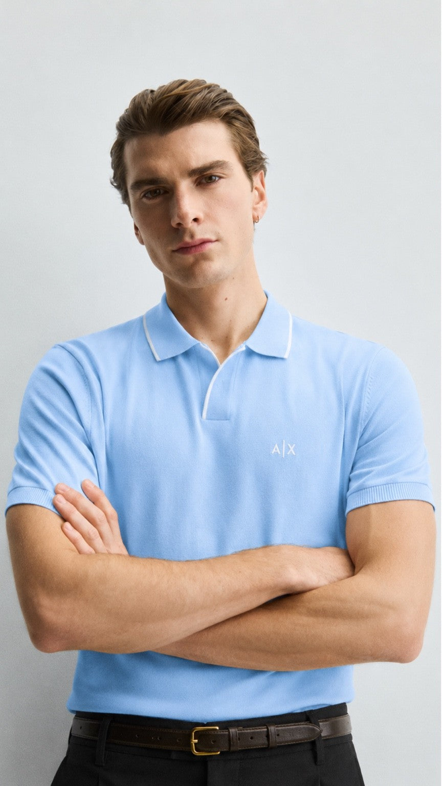 A-Essential Sky Tipped J-Neck Polo Shirt