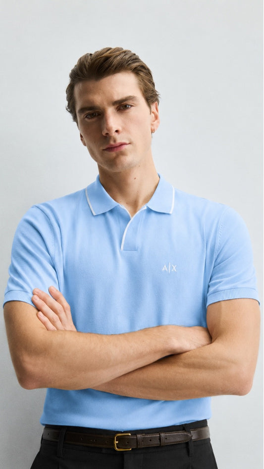 A-Essential Sky Tipped J-Neck Polo Shirt