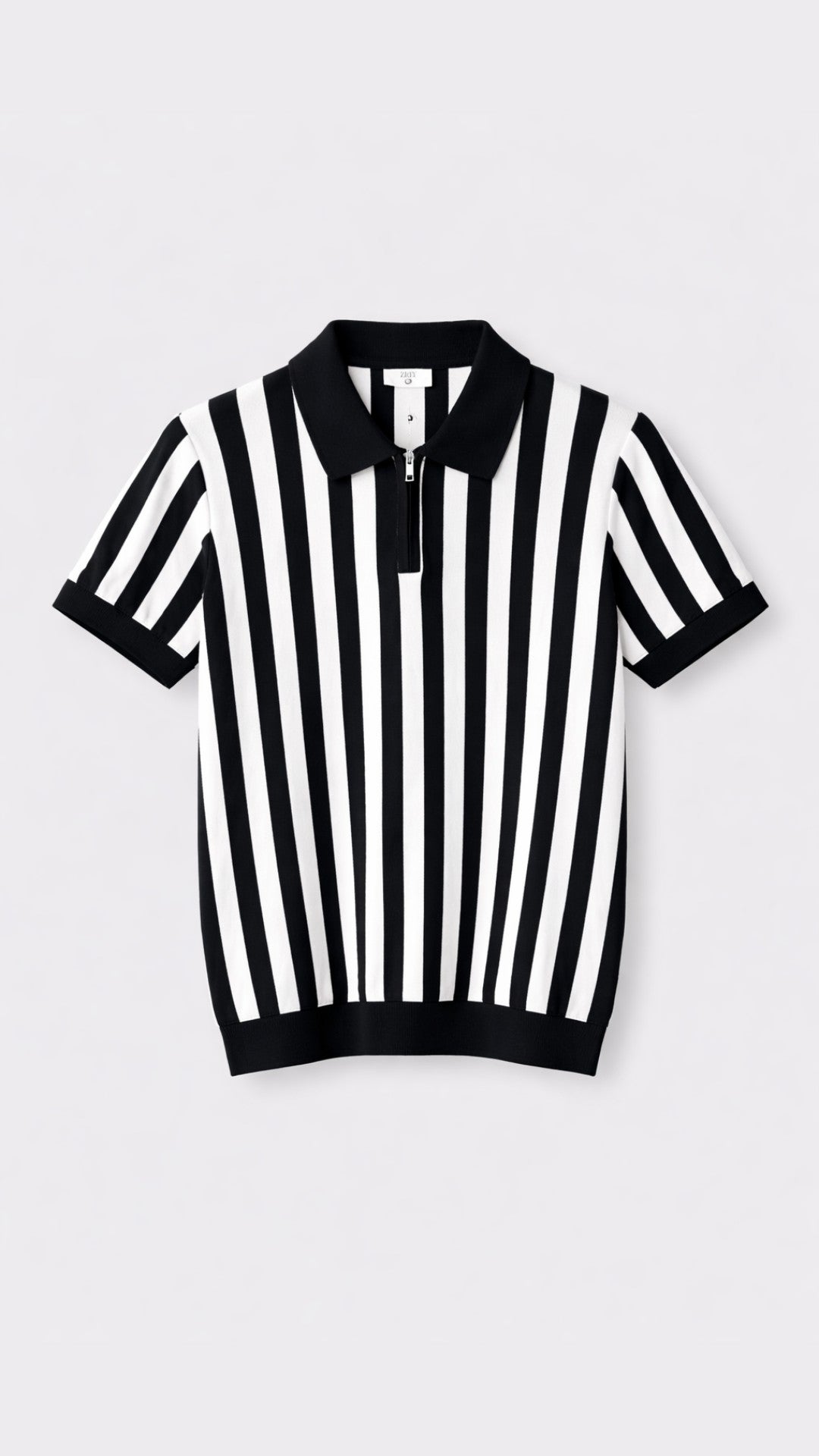 Premium Knitted Emerald Stripe Zip Polo Black
