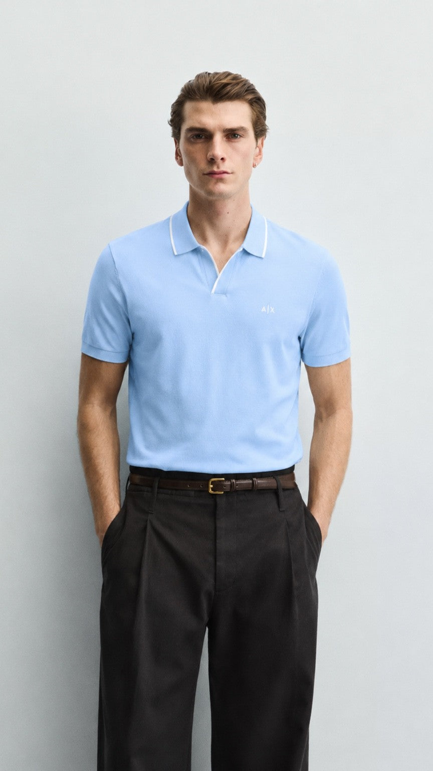 A-Essential Sky Tipped J-Neck Polo Shirt