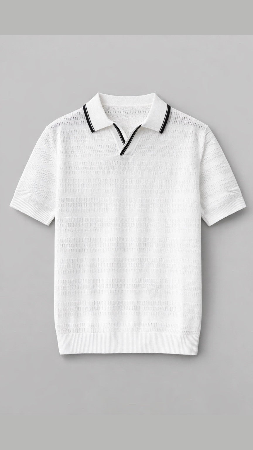 Micro-Perforated Knit White Polo