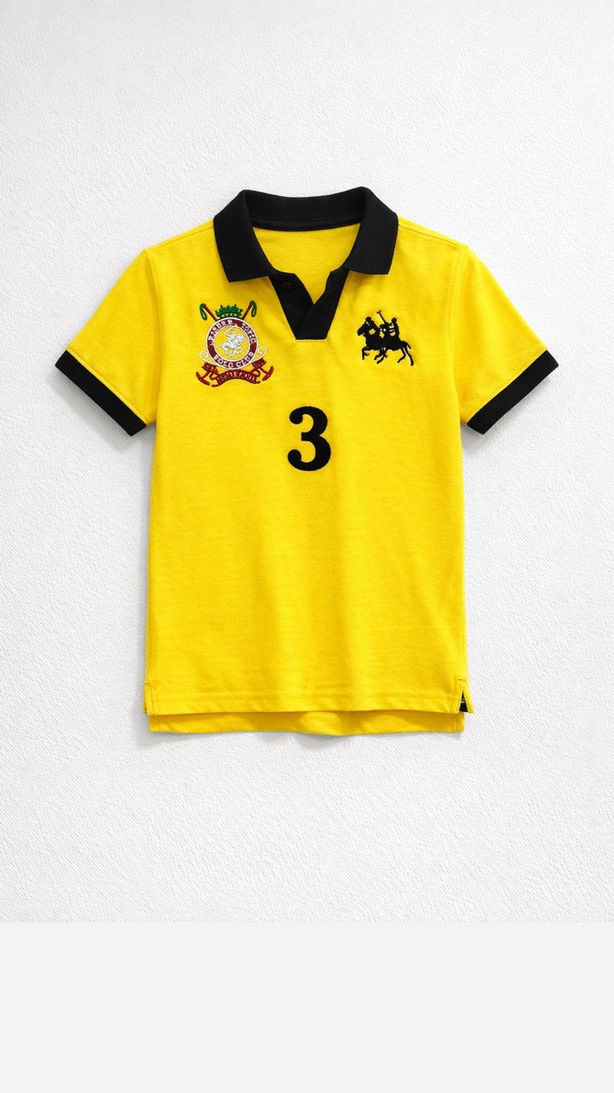 Yellow sports jersey with black accents and a number 3 on a white background