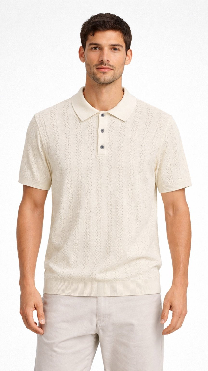 Premium Textured Knitted Polo – Off White