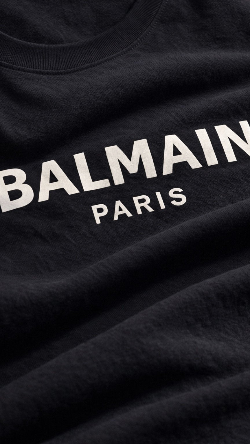 Black t-shirt with 'Balmain Paris' logo