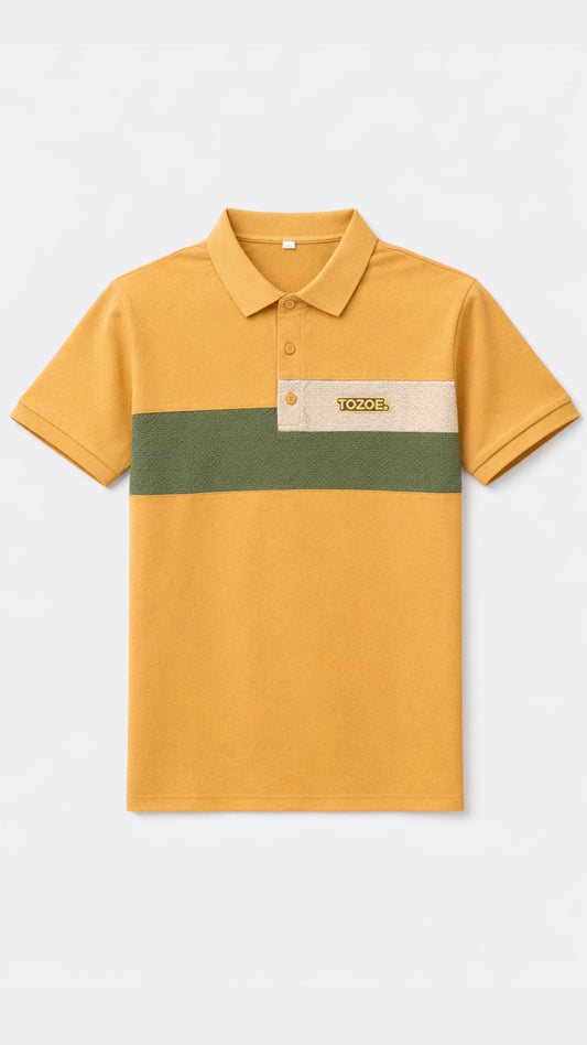 Elite Stripe Polo – Mustard Gold