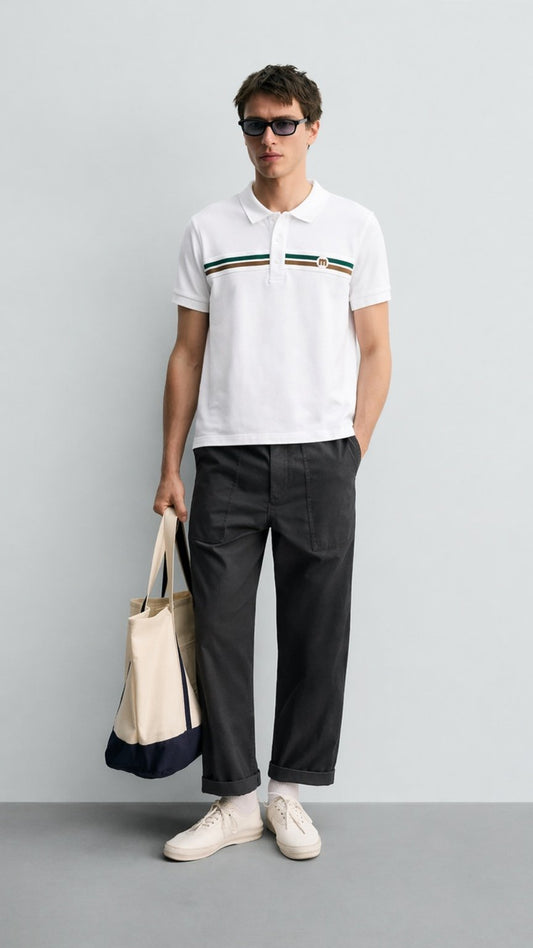 Monaco Stripe Polo White