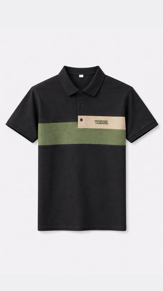 Elite Stripe Polo – Jet Black