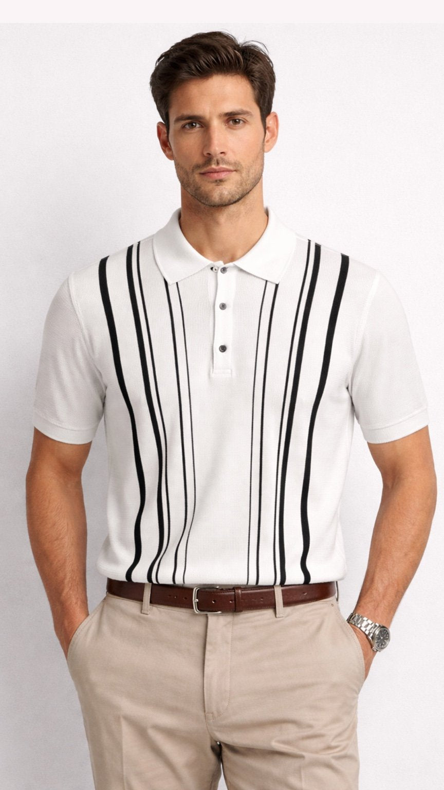 Premium Knitted Midnight Line Polo White