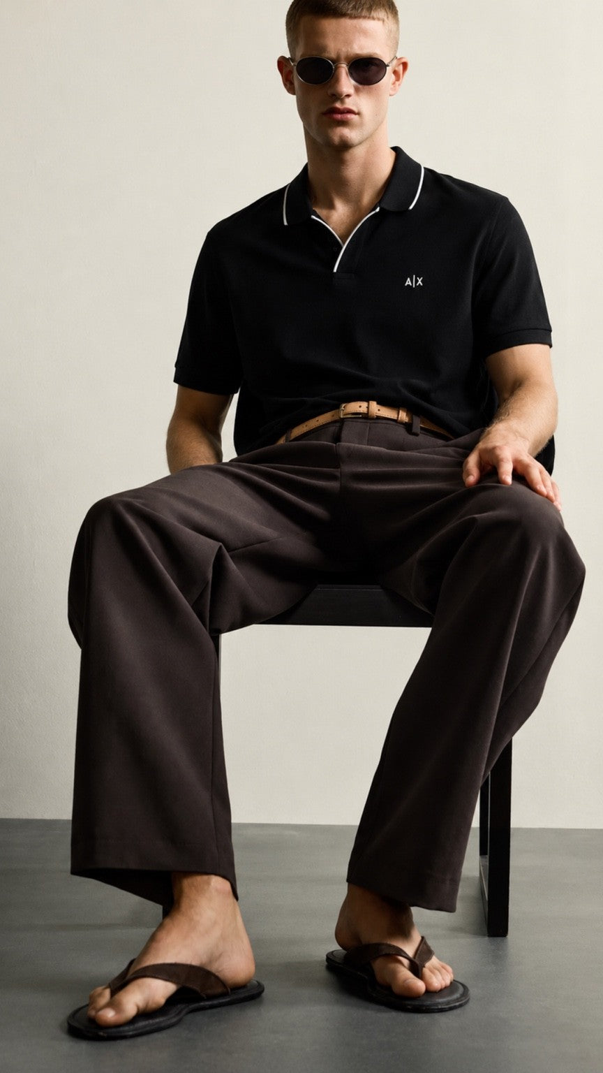 A-Essential Black Tipped J-Neck Polo Shirt