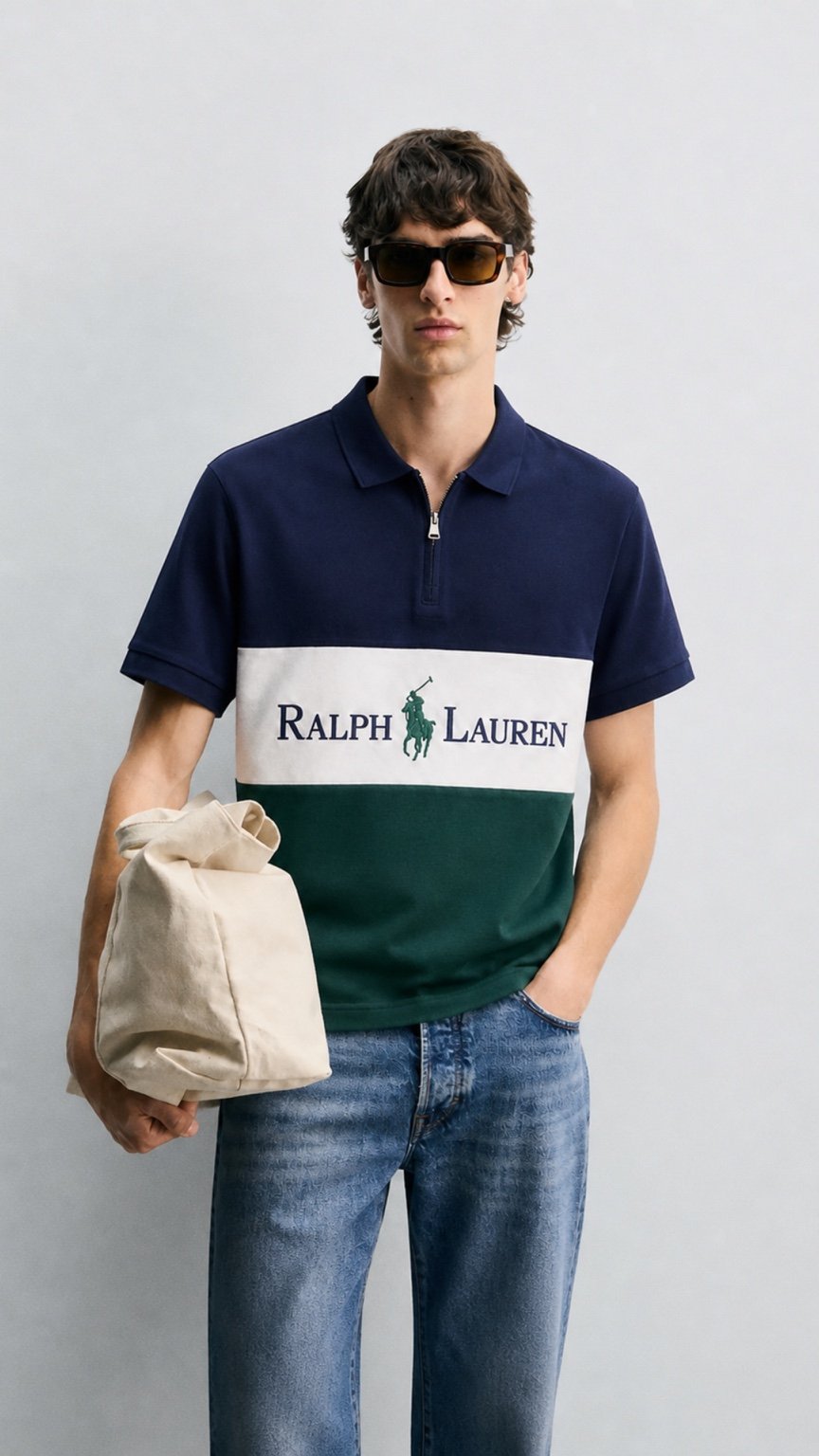 Signature Colorblock Zip Polo –Navy