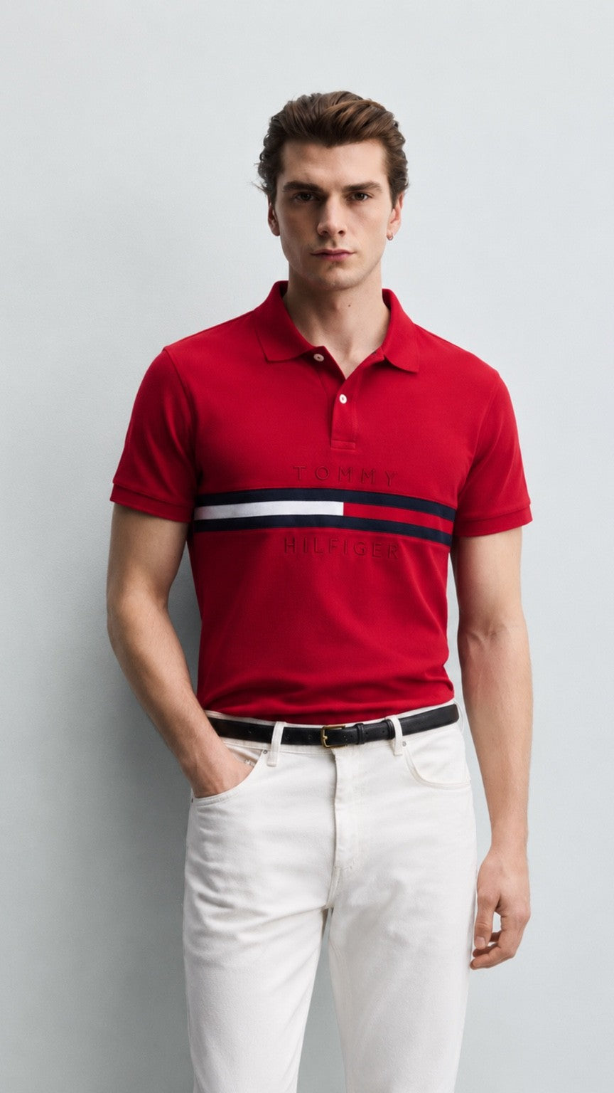 TH Essential Stripe Polo –Red