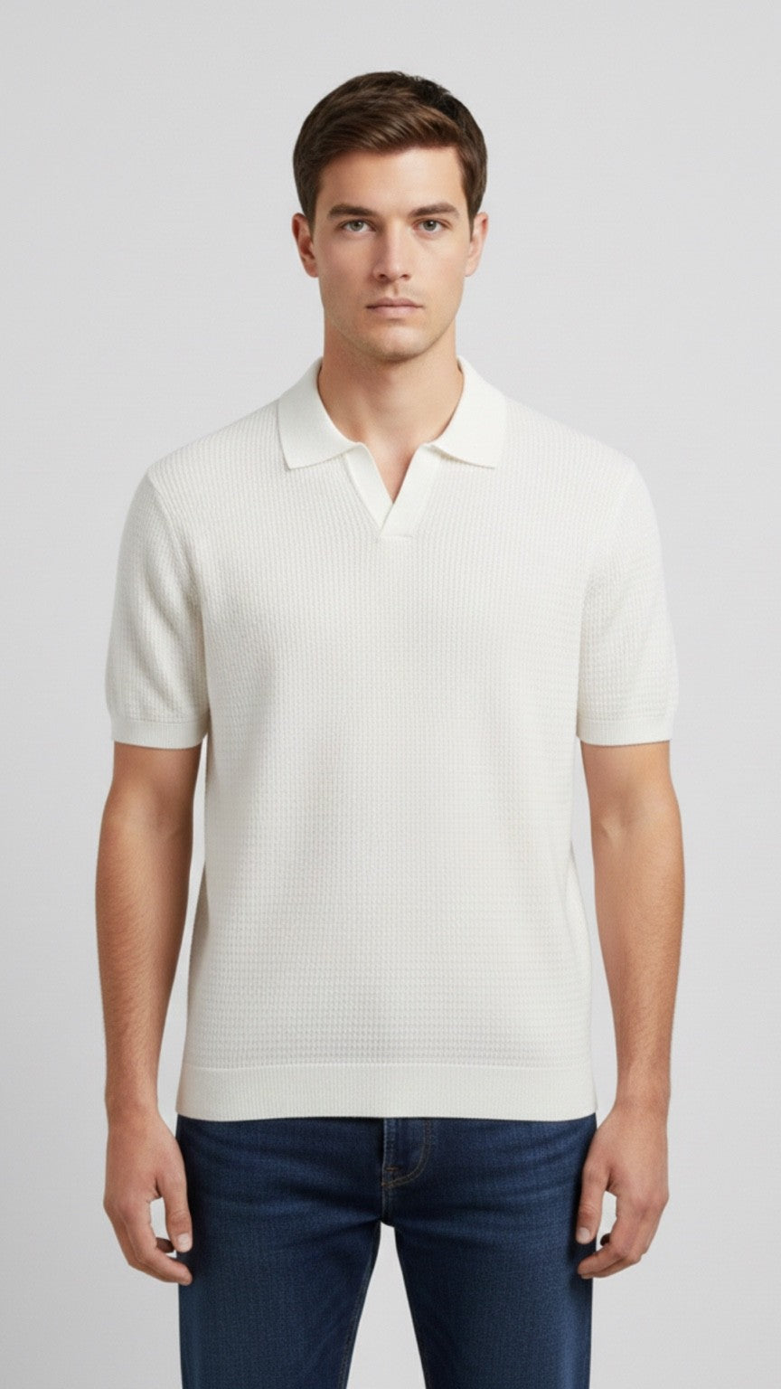 Premium Mocha White Knit Polo
