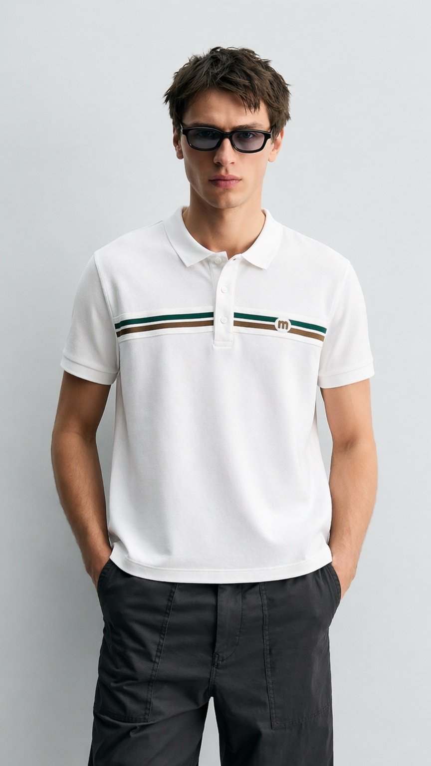 Monaco Stripe Polo White