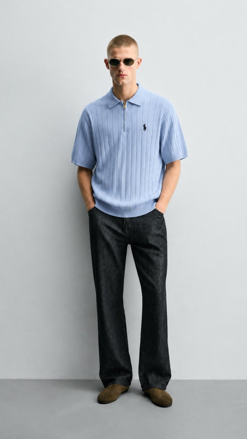 RL-Imported Drop Knidle Knit Polo Sky