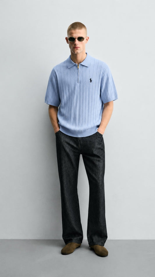 RL-Imported Drop Knidle Knit Polo Sky