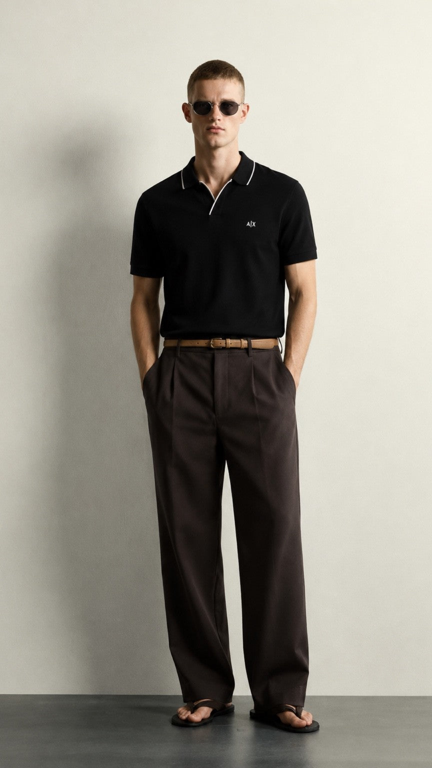 A-Essential Black Tipped J-Neck Polo Shirt