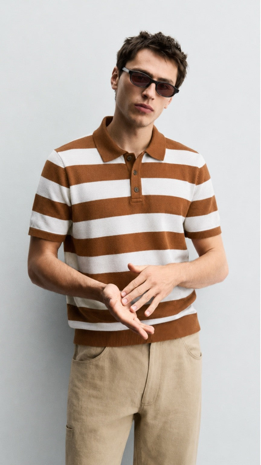 Premium Saddle Stripe Polo Caramel Brown