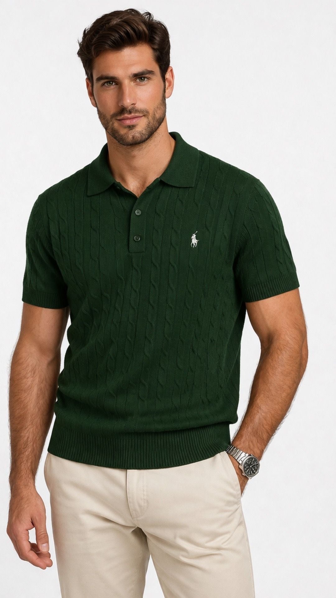 RL-Imported Cable Knit Polo Green