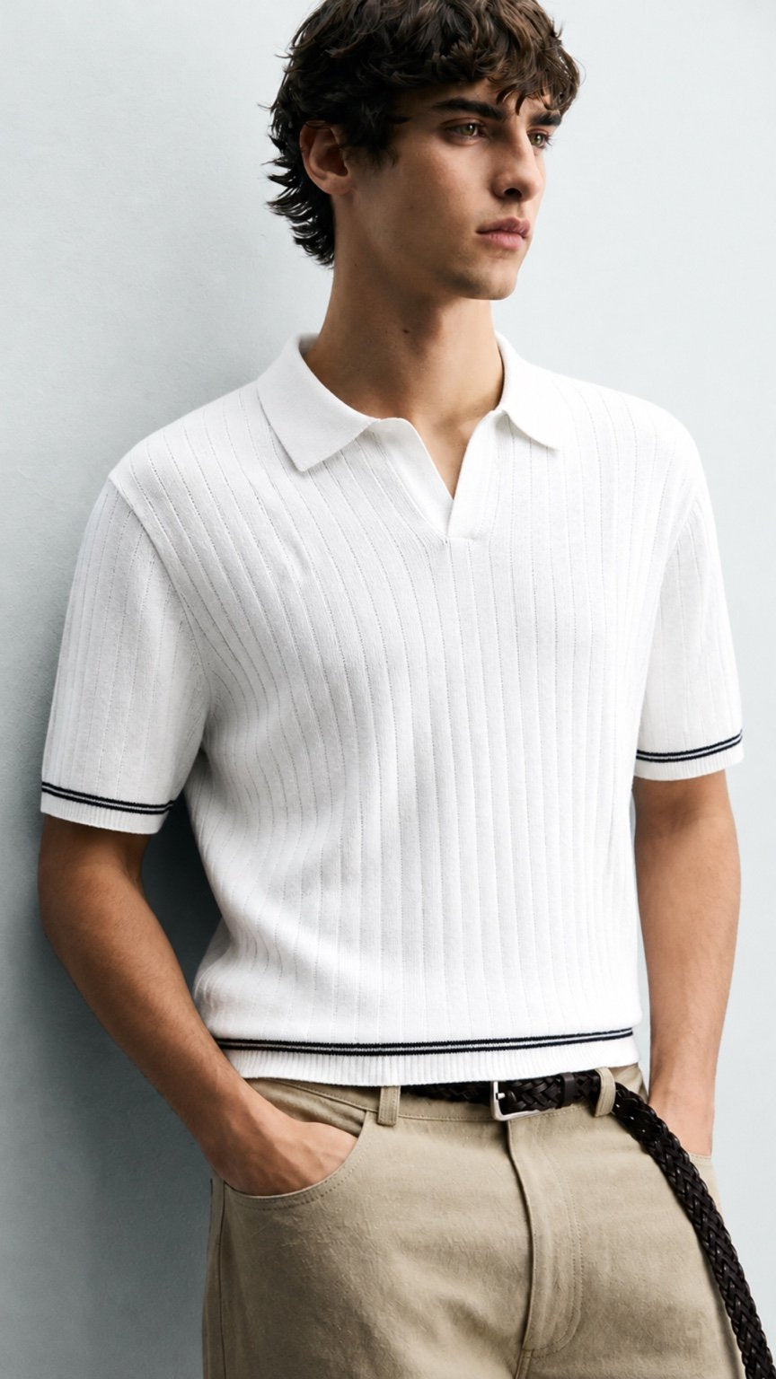 Ivory Ribbed Classic Polo White