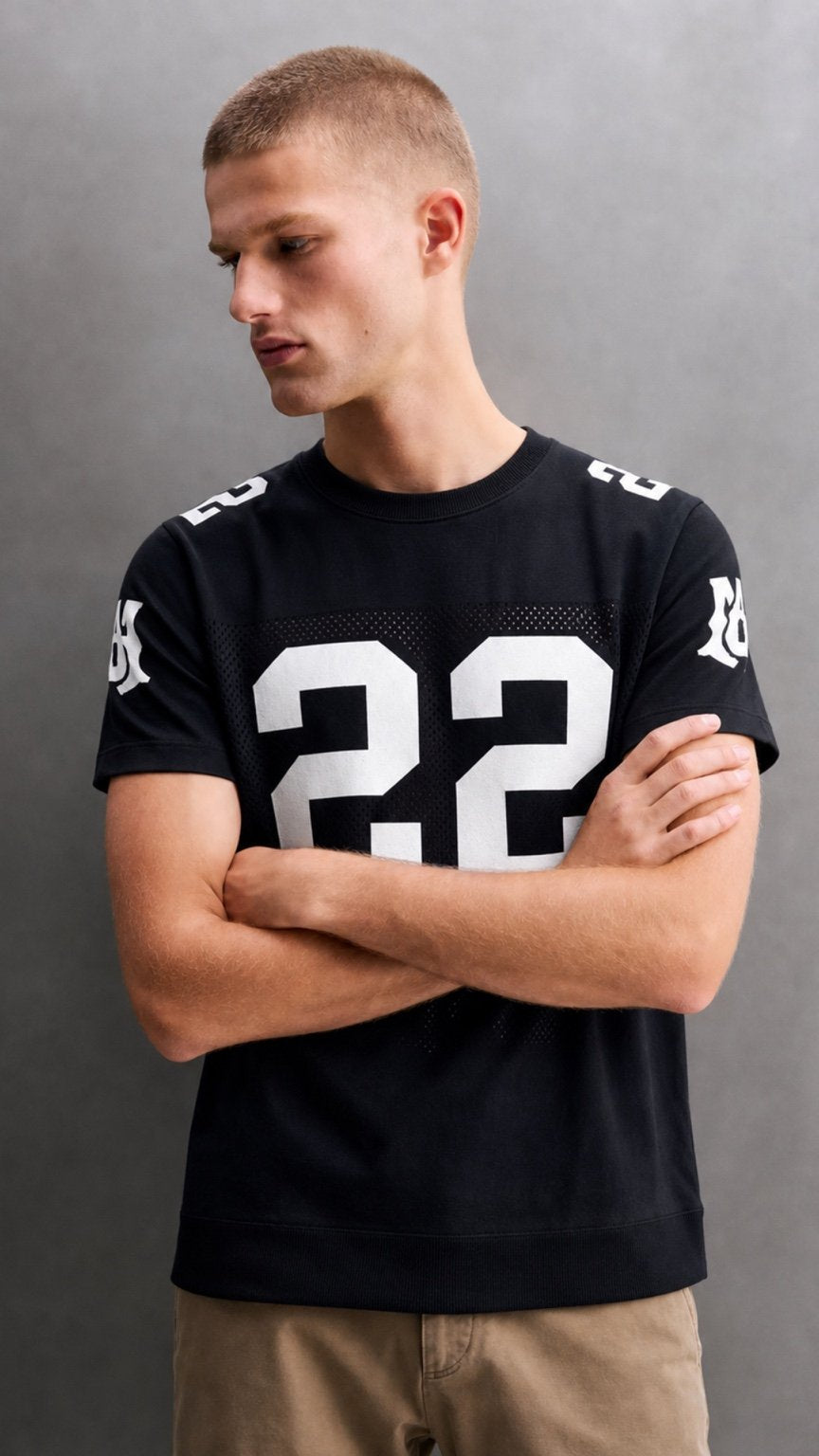 Premium Varsity 22 Mesh Tee – Black