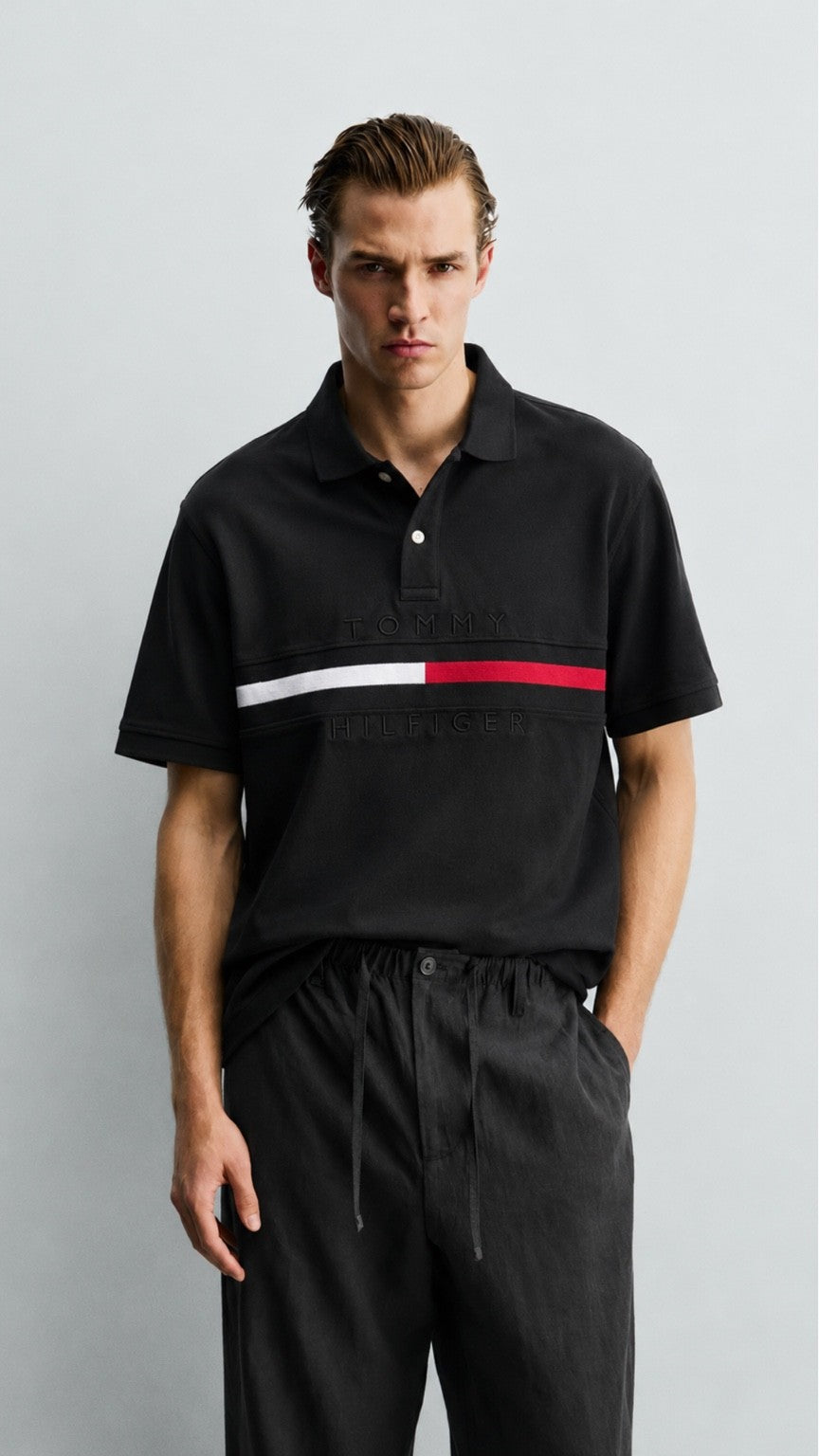 TH Essential Stripe Polo – Black