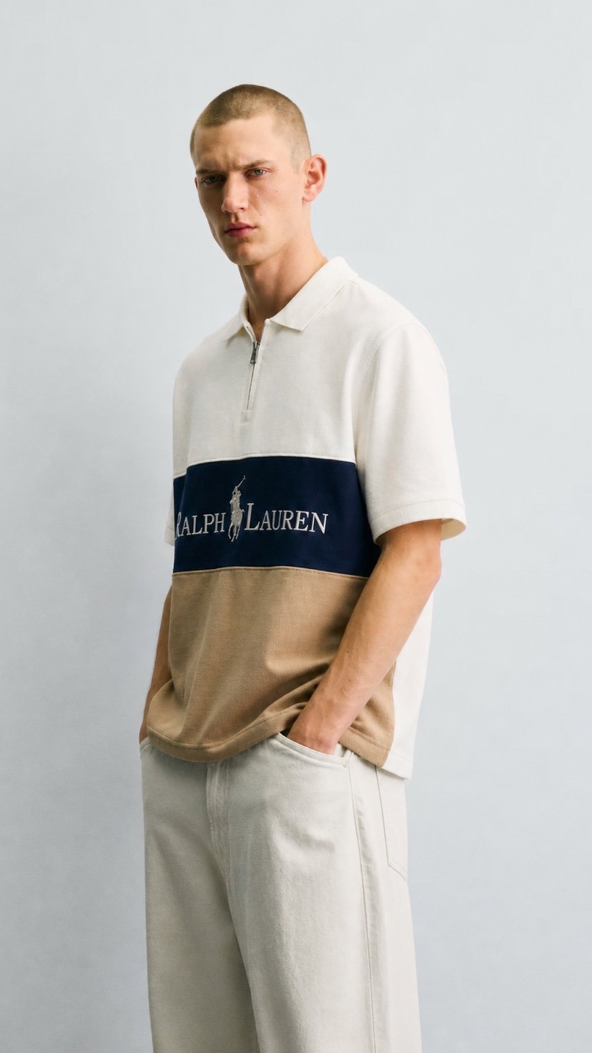 Signature Colorblock Zip Polo –Stone