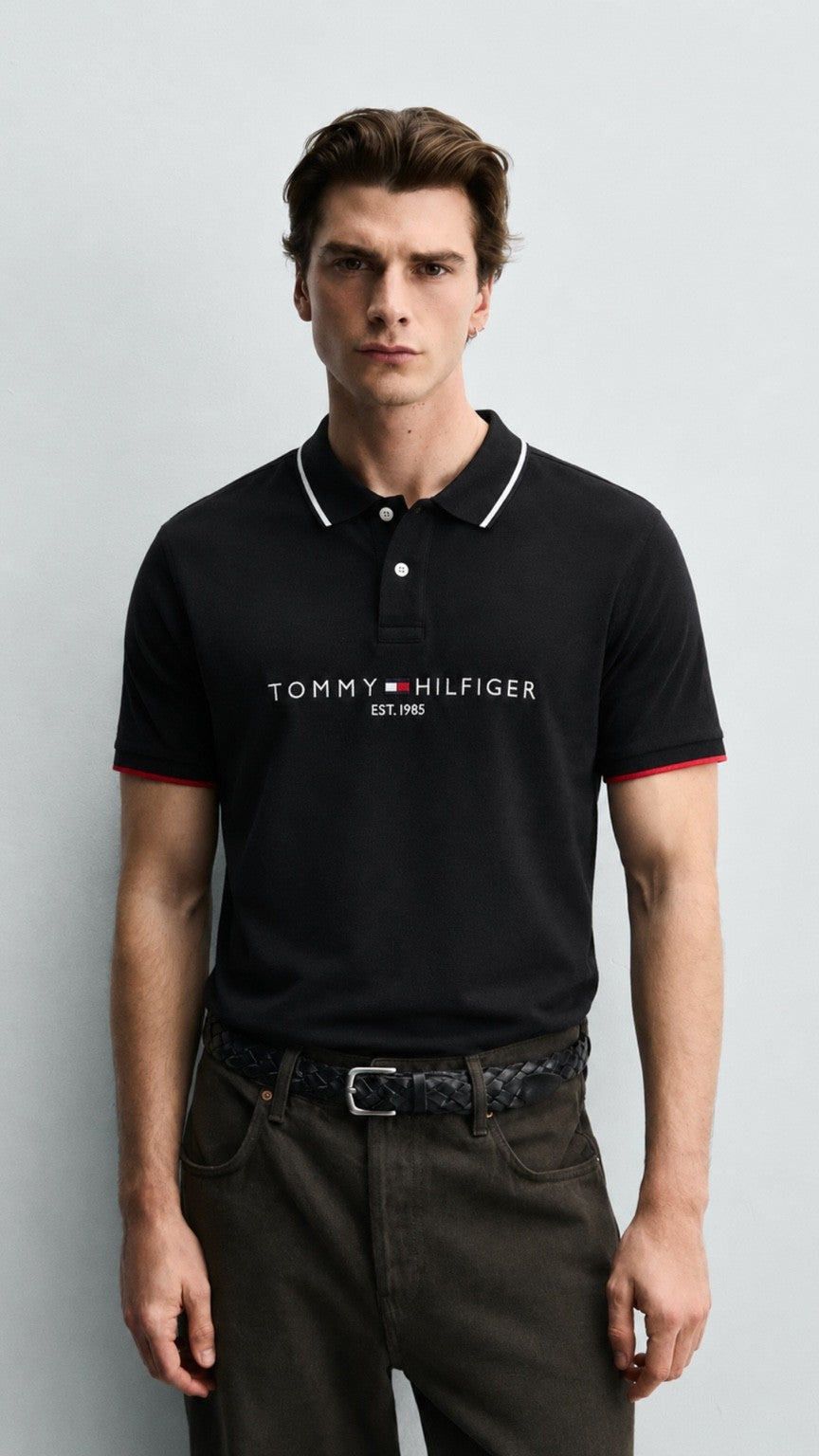Signature Embroidered T-Polo Black