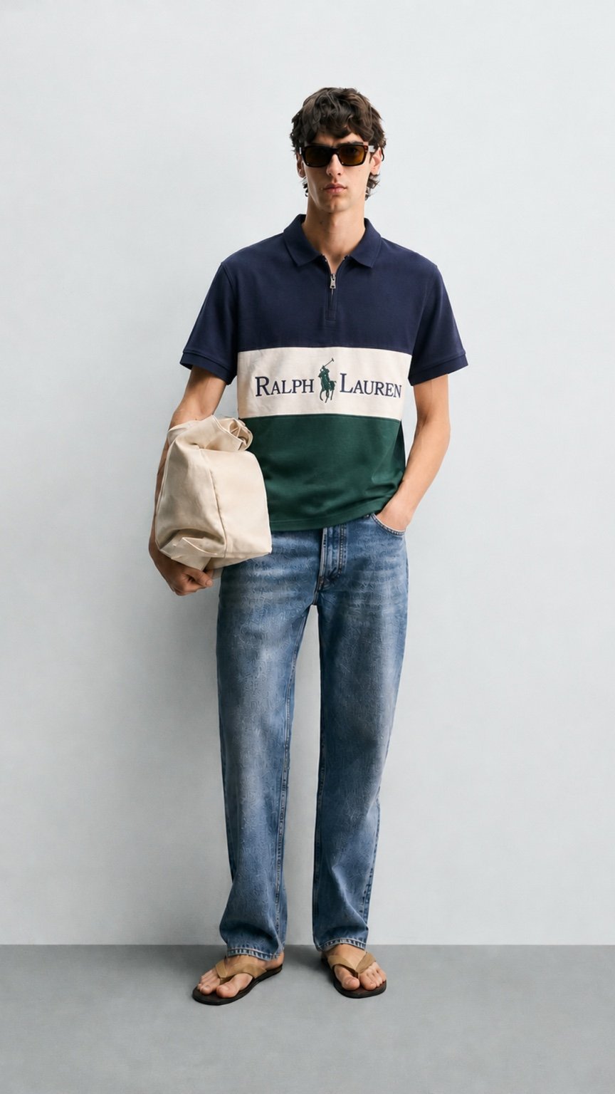 Signature Colorblock Zip Polo –Navy