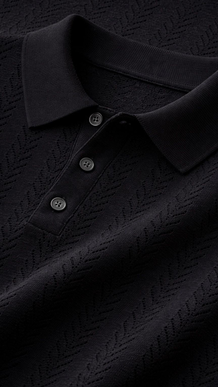 Premium Textured Knitted Polo – Jet Black