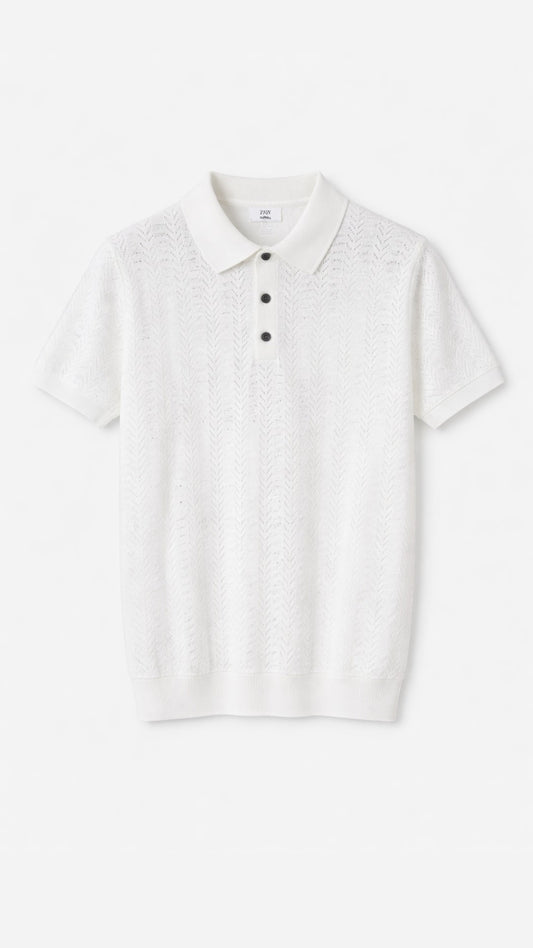 Premium Textured Knitted Polo – White