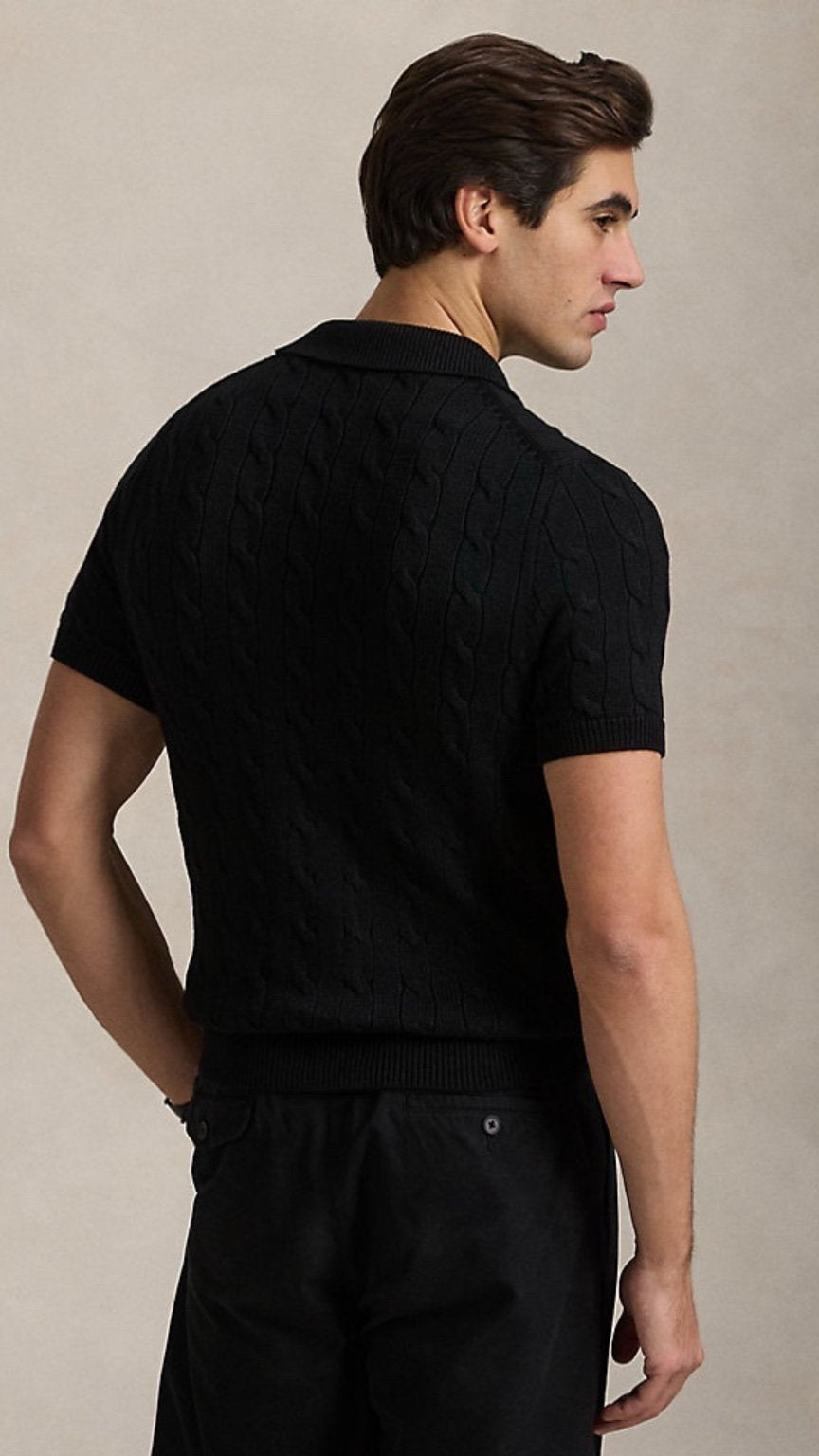 RL-Imported Cable Knit Polo Jet Black