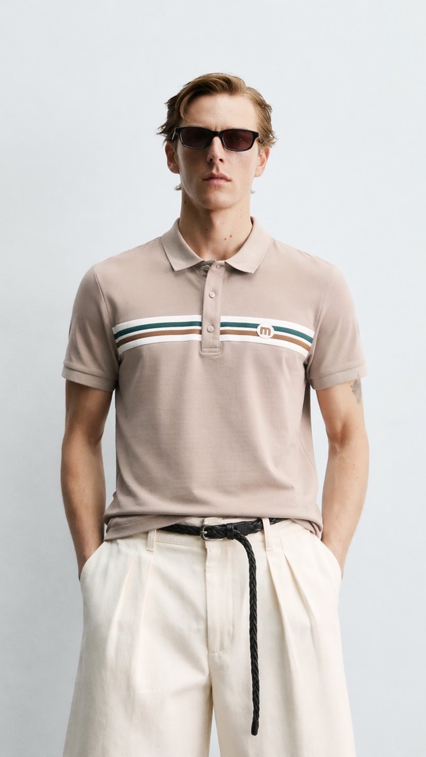 Monaco Stripe Polo Desert Sand