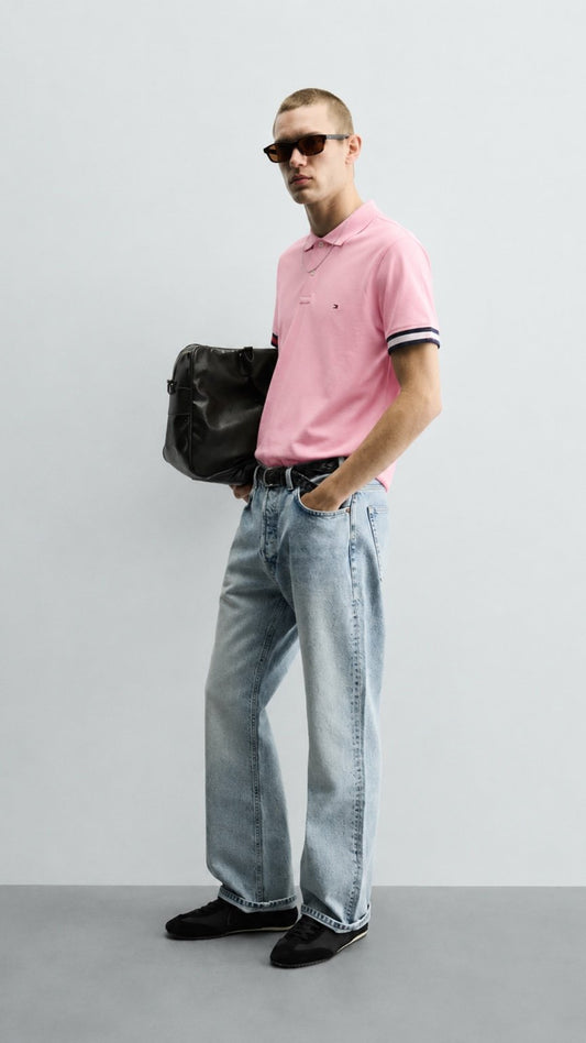 T-PinkContrast Sleeve Polo Shirt