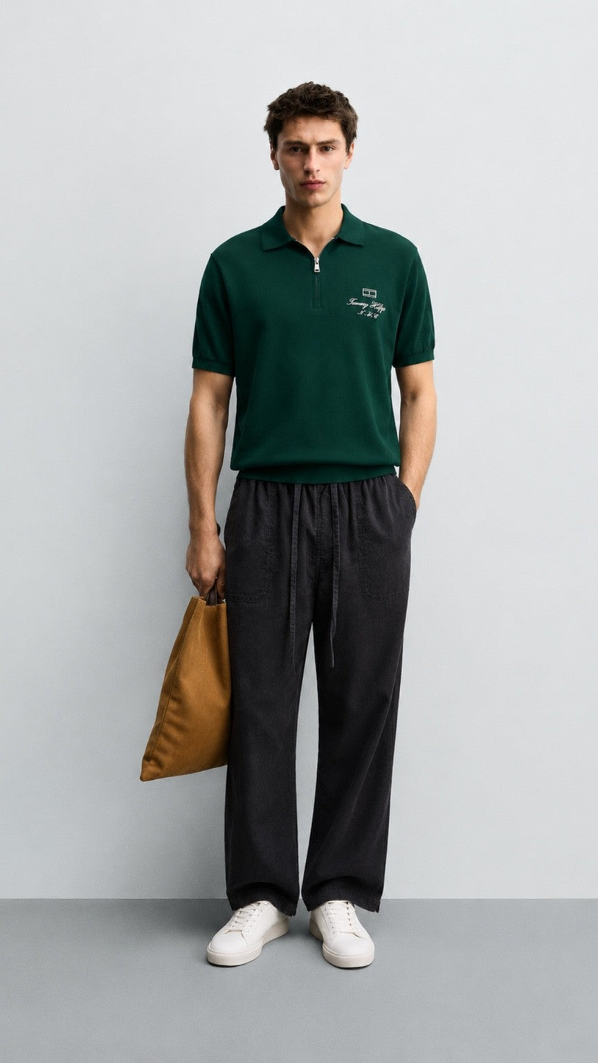 T-Green Crest Zip Polo
