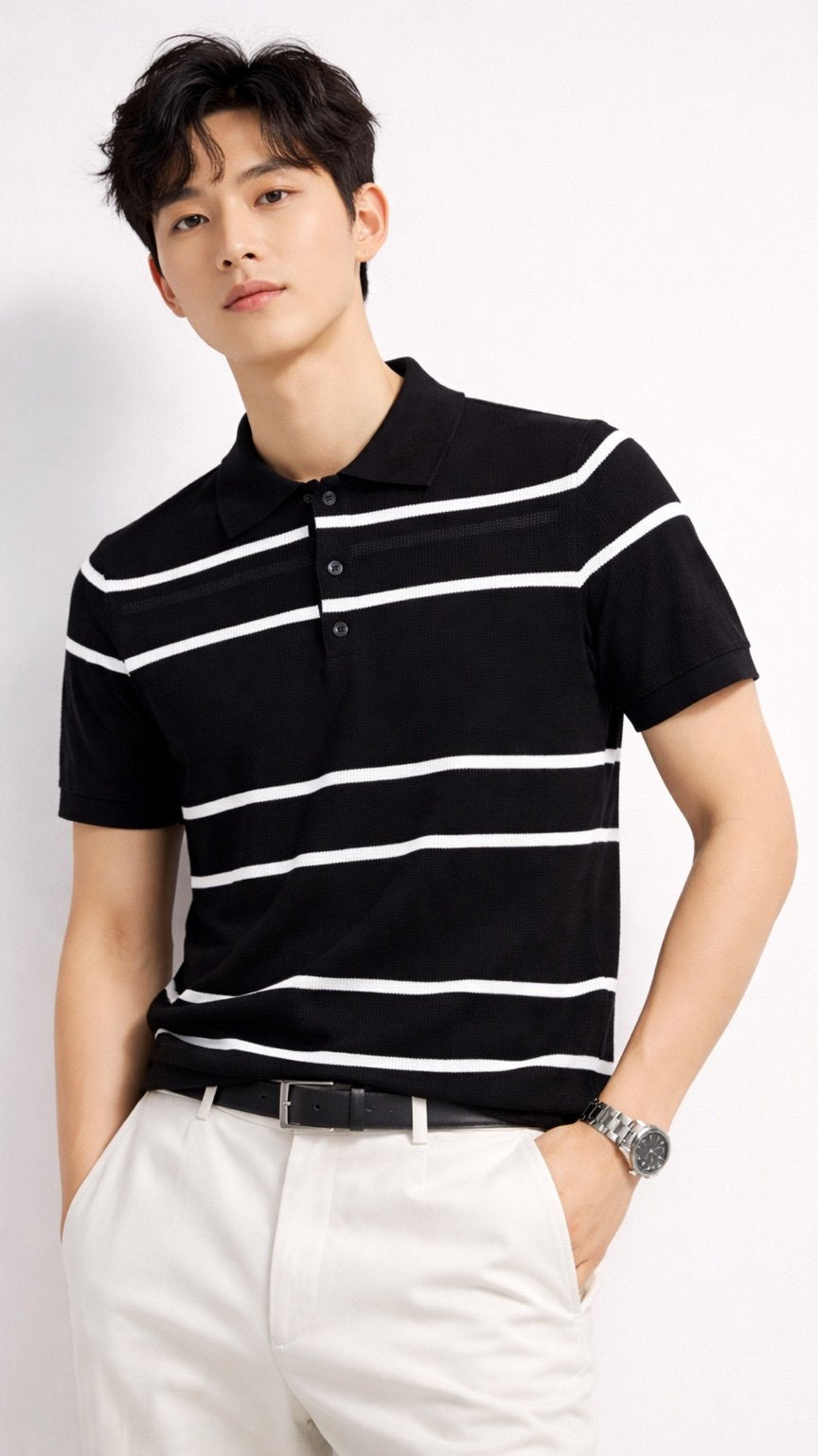 Forest Stripe Polo Black