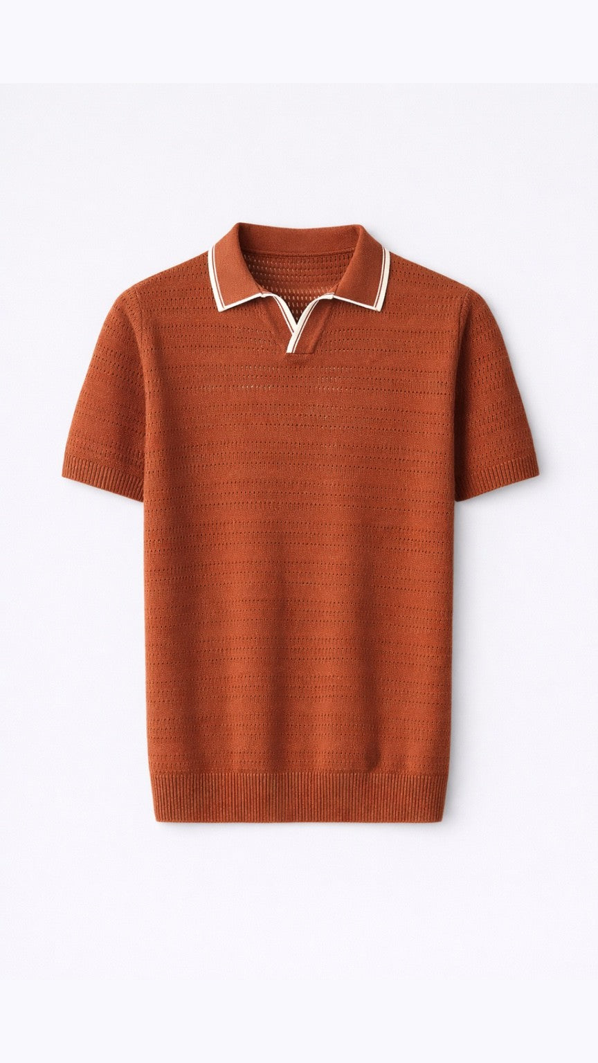 Micro-Perforated Knit Burnt Rust Polo