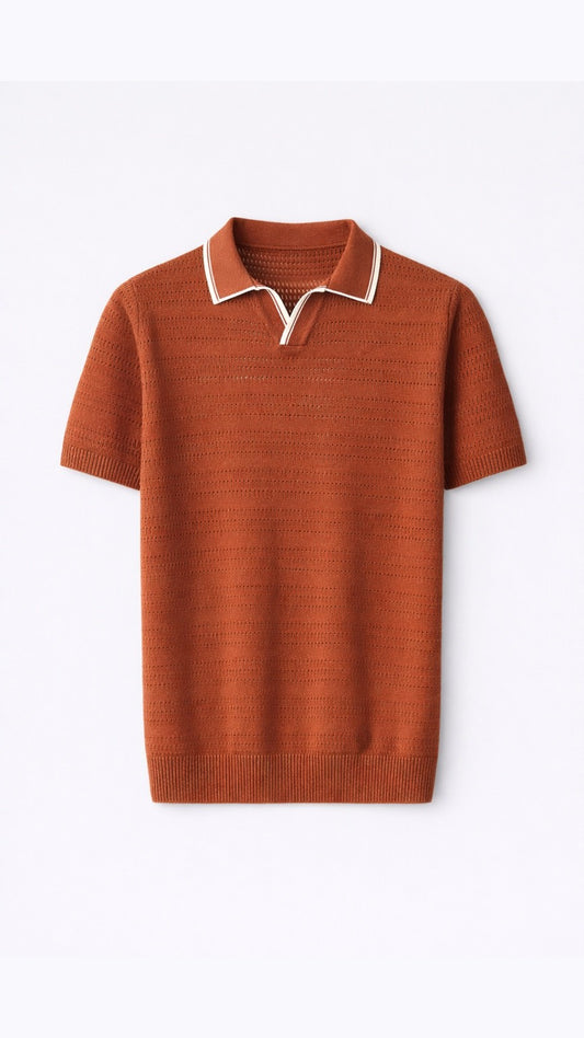 Micro-Perforated Knit Burnt Rust Polo
