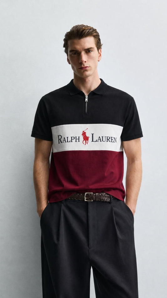 Signature Colorblock Zip Polo –Black