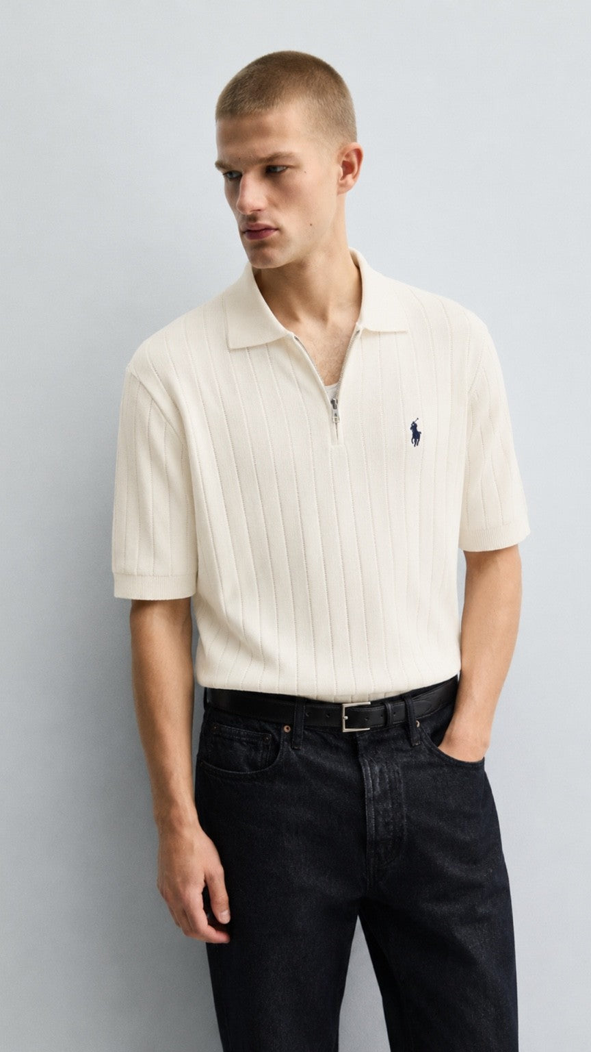RL-Imported Drop Knidle Knit Polo Off White