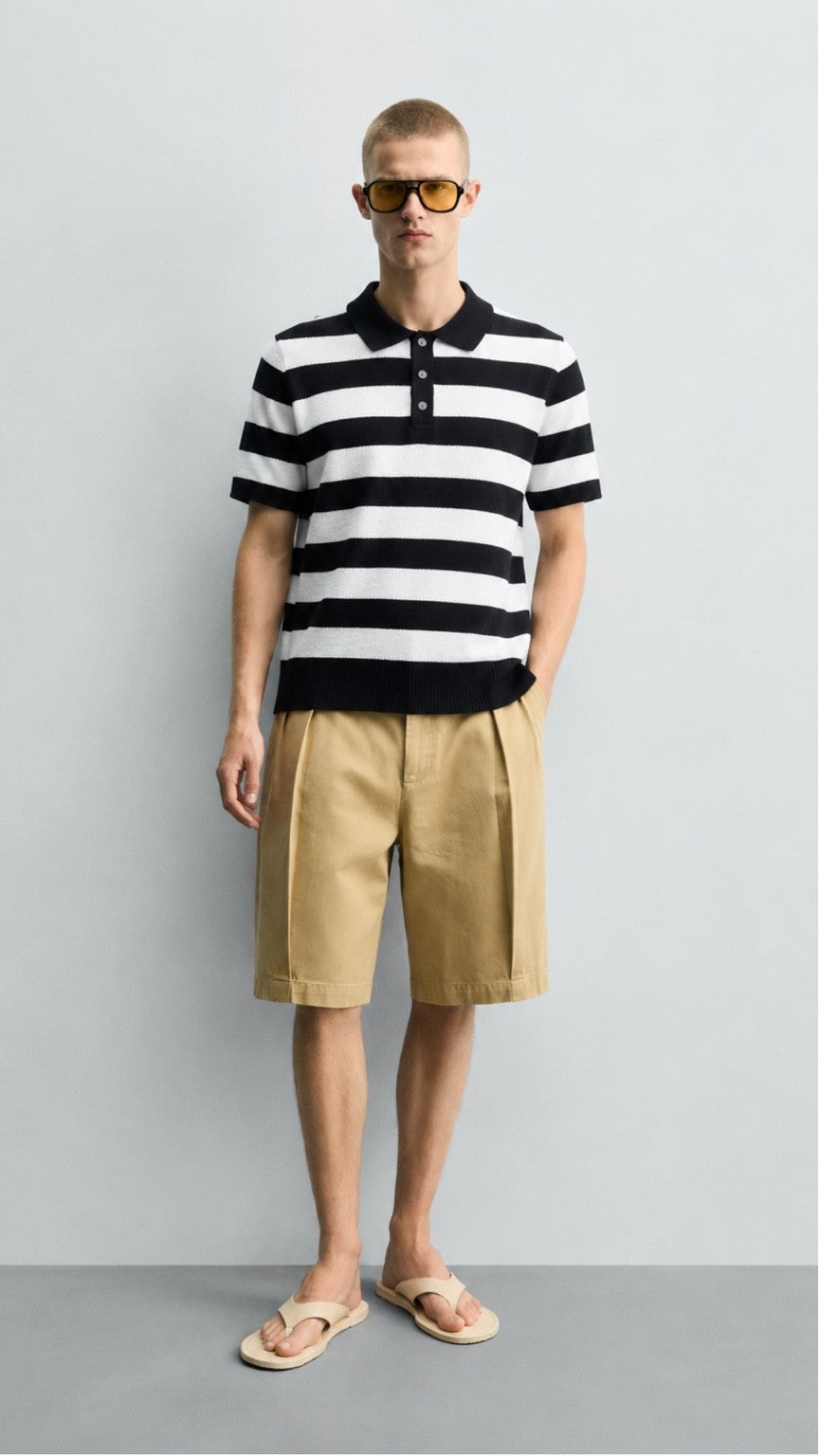 Premium Saddle Stripe Polo Black
