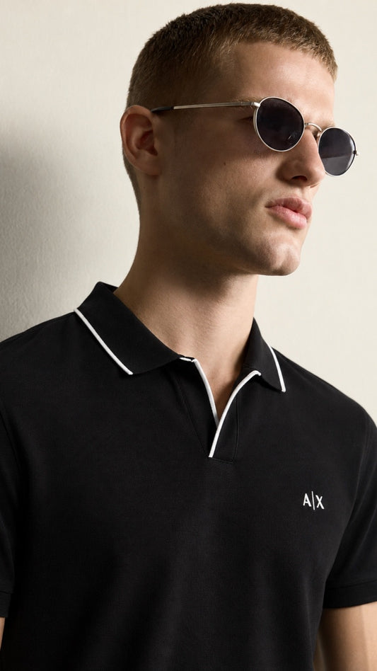 A-Essential Black Tipped J-Neck Polo Shirt