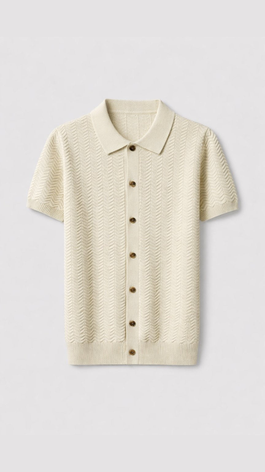 Classic Ivory Chevron Knit Polo