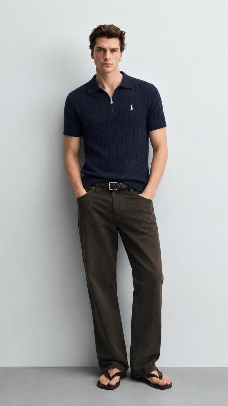RL-Imported Drop Knidle Knit Polo Navy