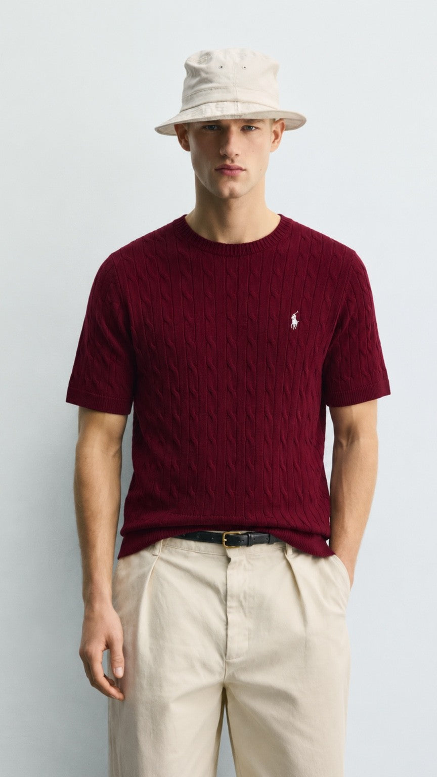P-Cable Knit T Shirt Mahroon