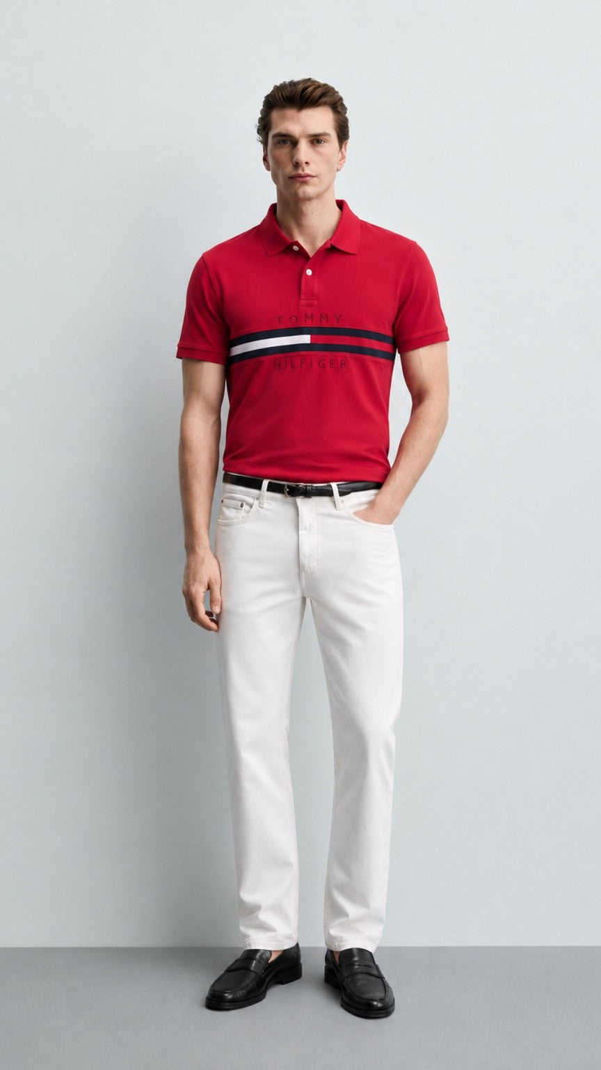 TH Essential Stripe Polo –Red