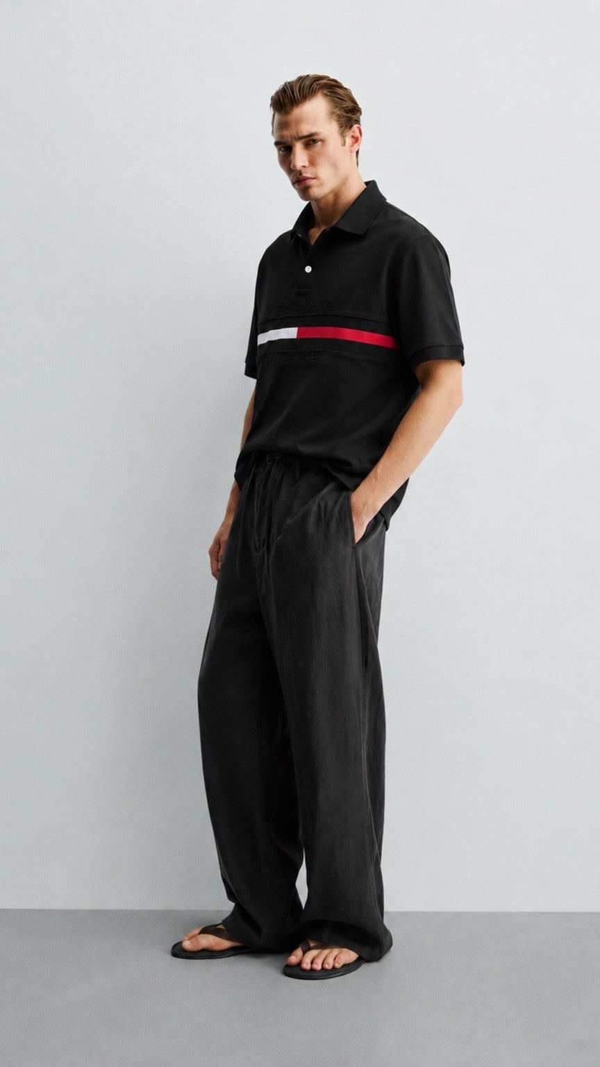TH Essential Stripe Polo – Black