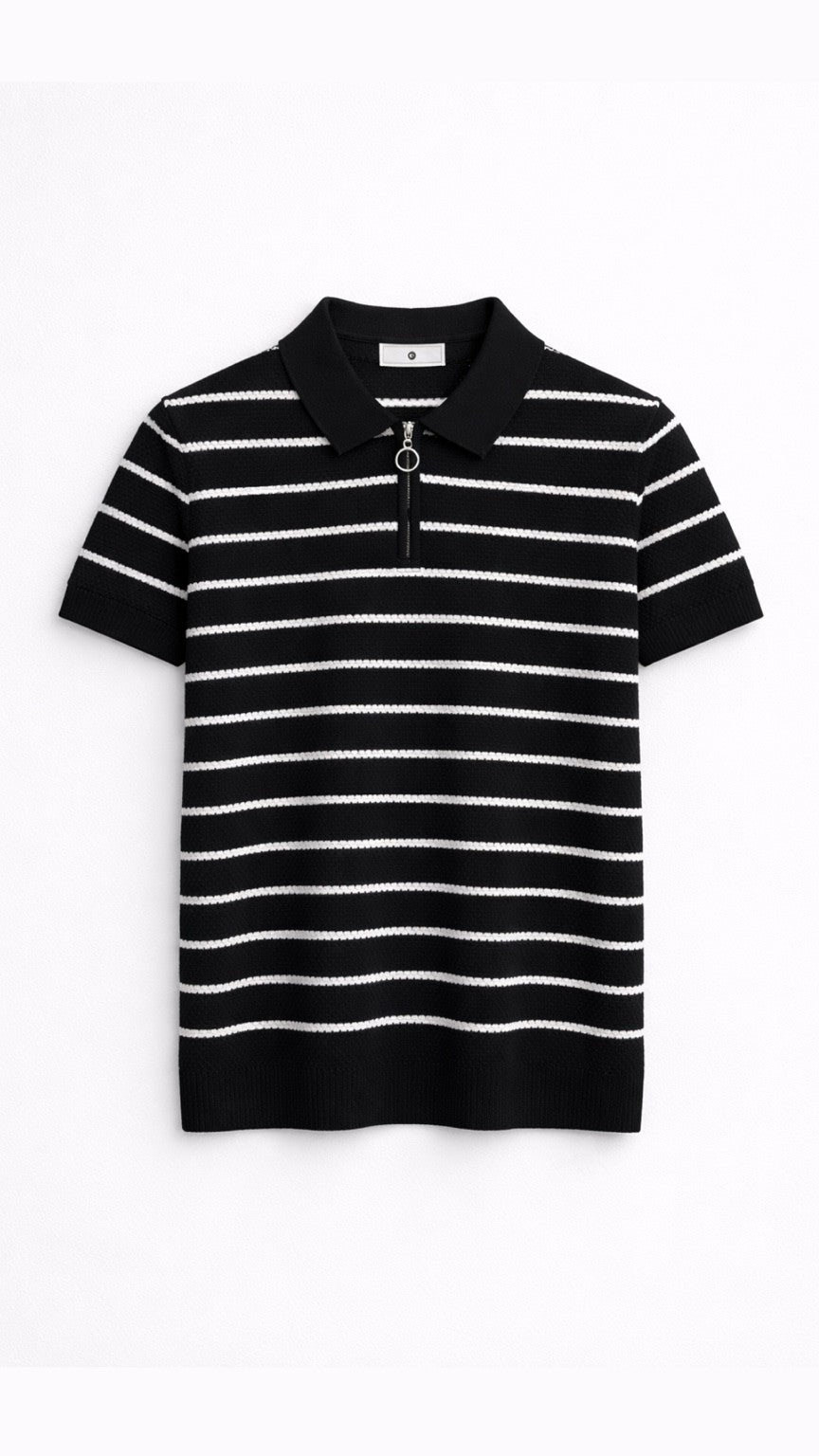 Premium Knitted Black Striped Zip Polo